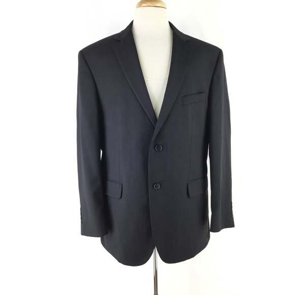 Jos A Bank 44R Suit Jacket Sport Coat Executive Tailored Fit 2-BTN Wool Black - Picture 1 of 13